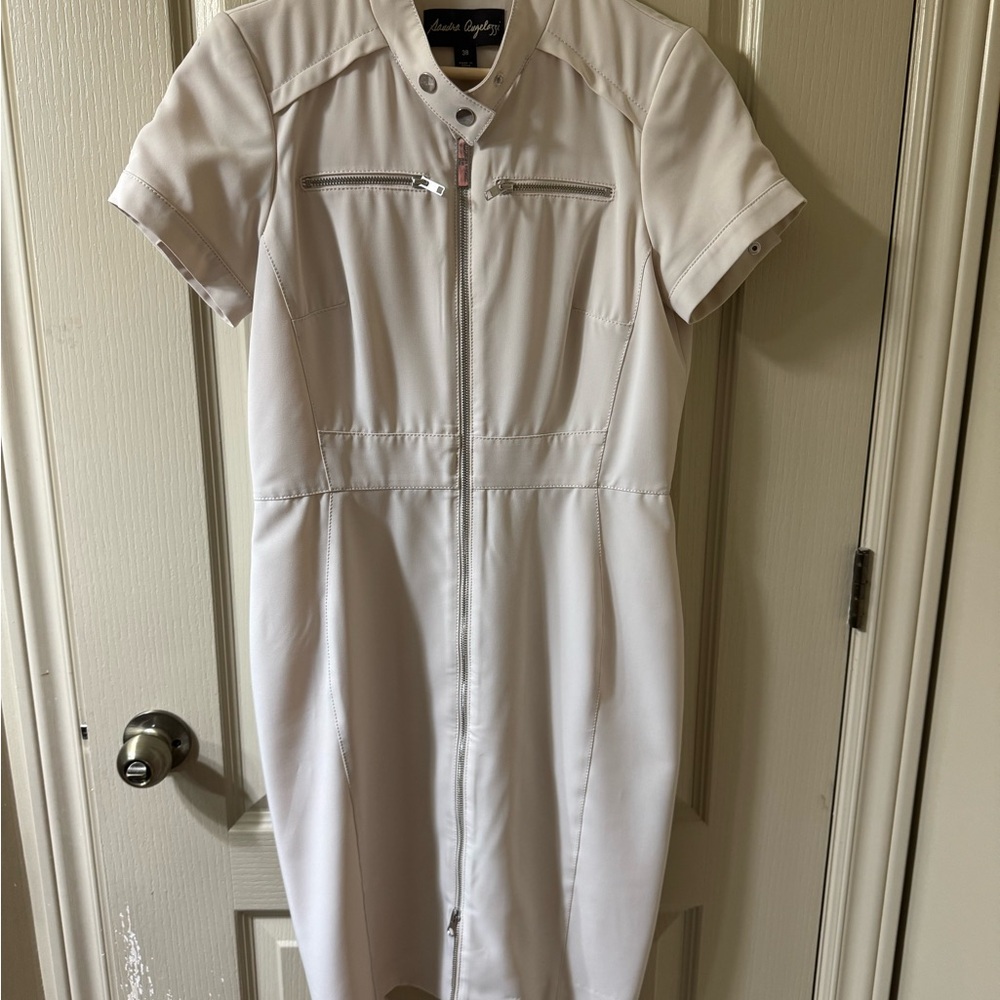Laura Ashley Cream Zip-Front Short Sleeve Dress